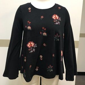Black swing top with red embroidered flowers